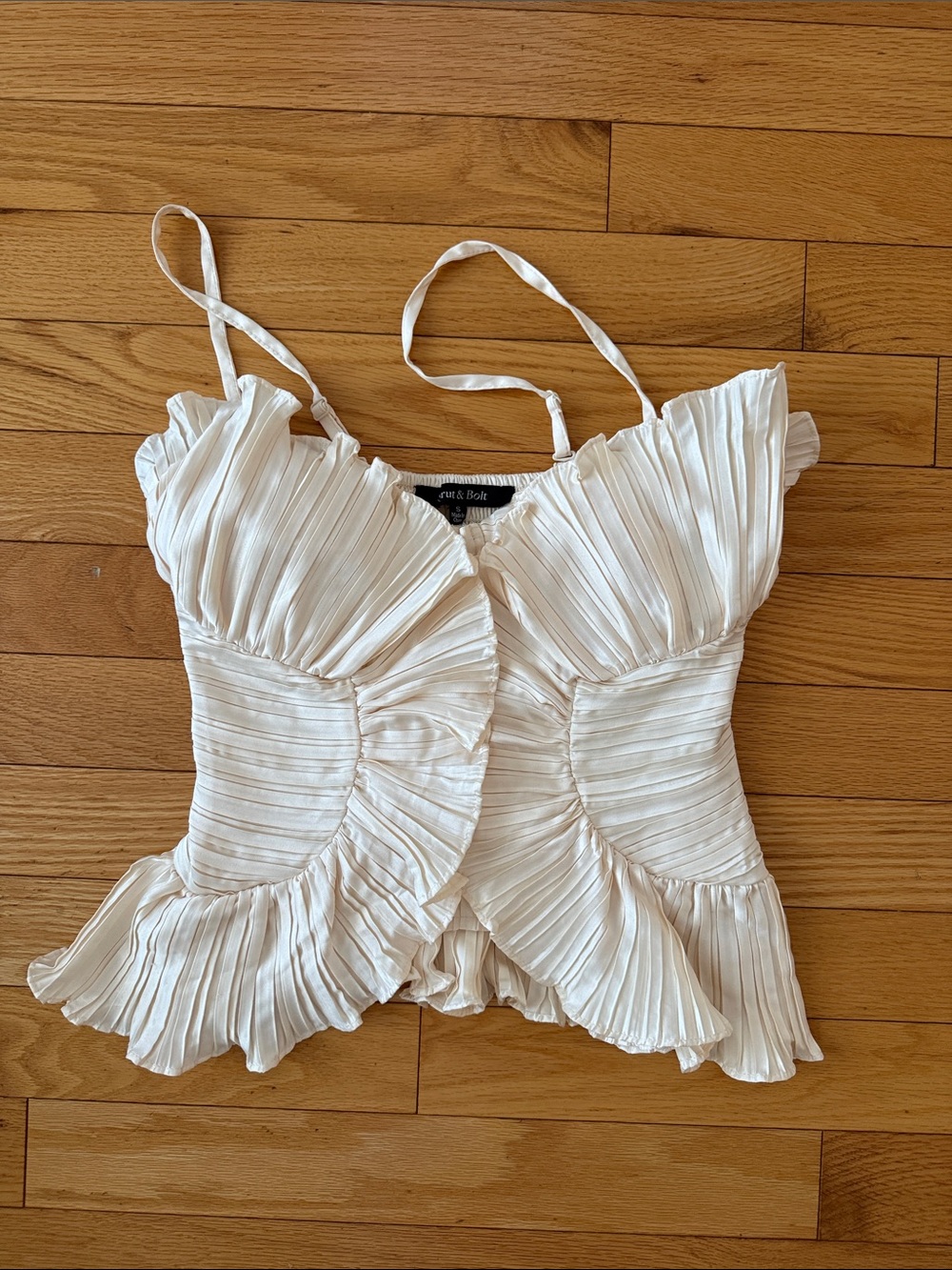 Cream satin Pleated Ruffle Camisole